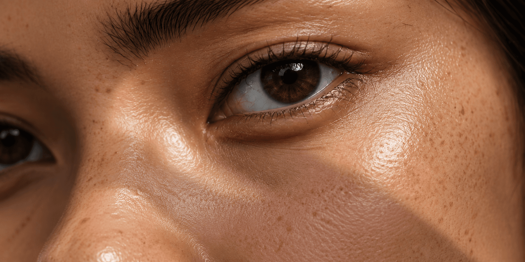 Macro detail of smooth, hydrated skin around the eye